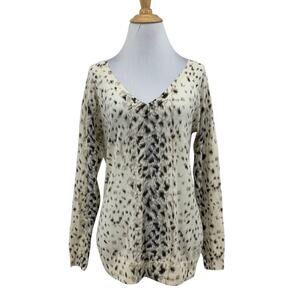 Joie Sweater Women S Small Animal Print Wool Blend V Neck Lightweight Pullover